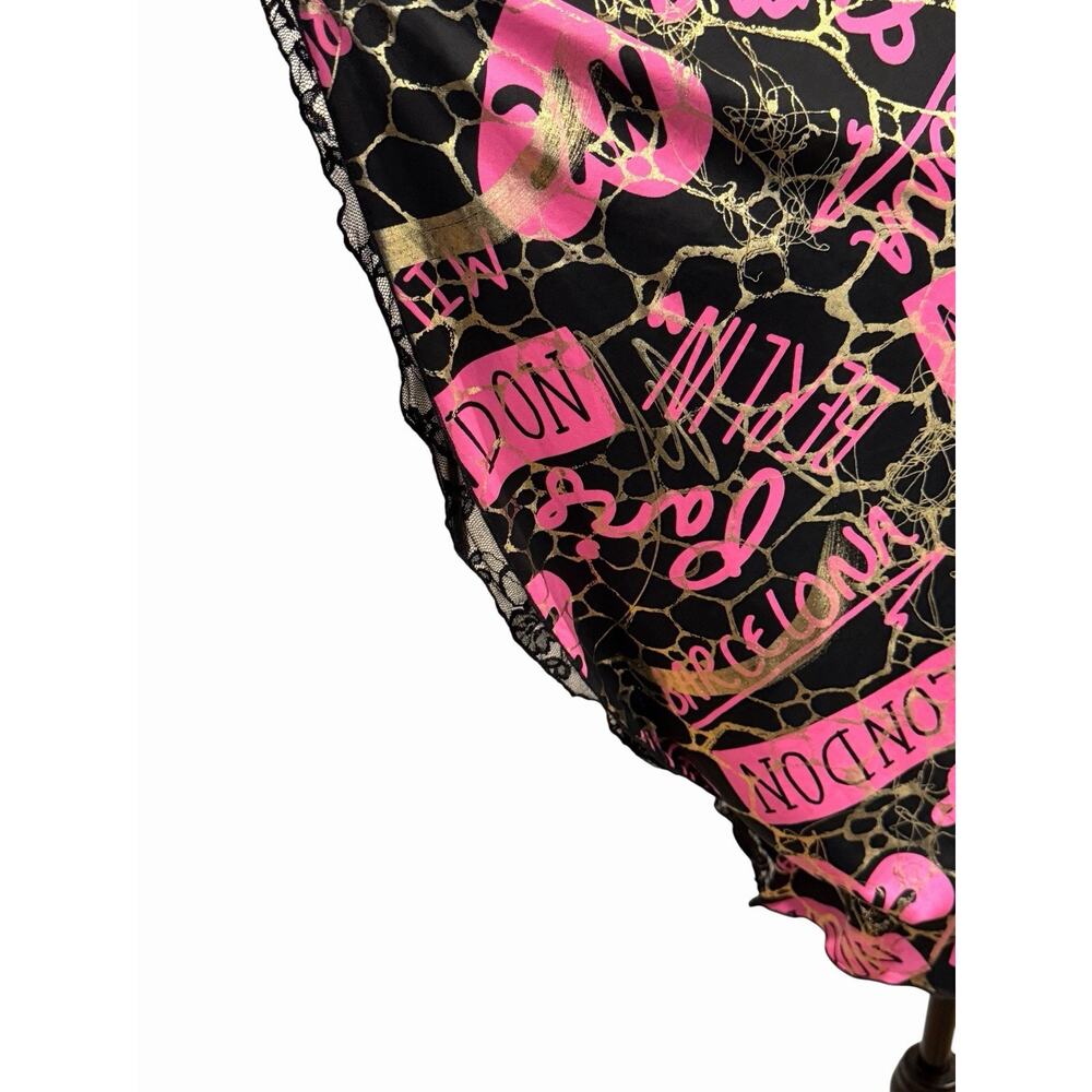 Caren Sport Black Pink Gold Bubble Hem Top Women’s 2X City Graphics Lace Y2K - Picture 3 of 16